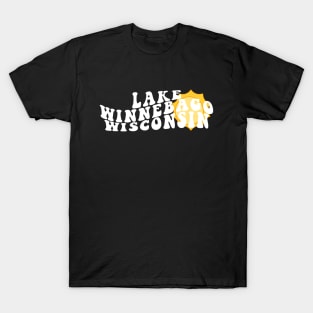 Sunshine in Lake Winnebago Wisconsin Retro Wavy 1970s Summer Text T-Shirt
